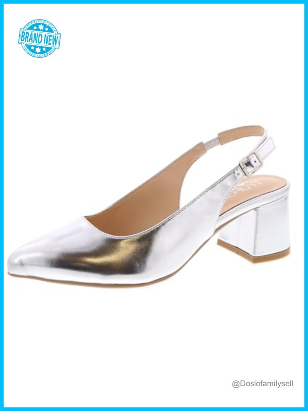 Pointed Toe Block Heel Slingback Pumps Faux Leather Adjustable Strap Work